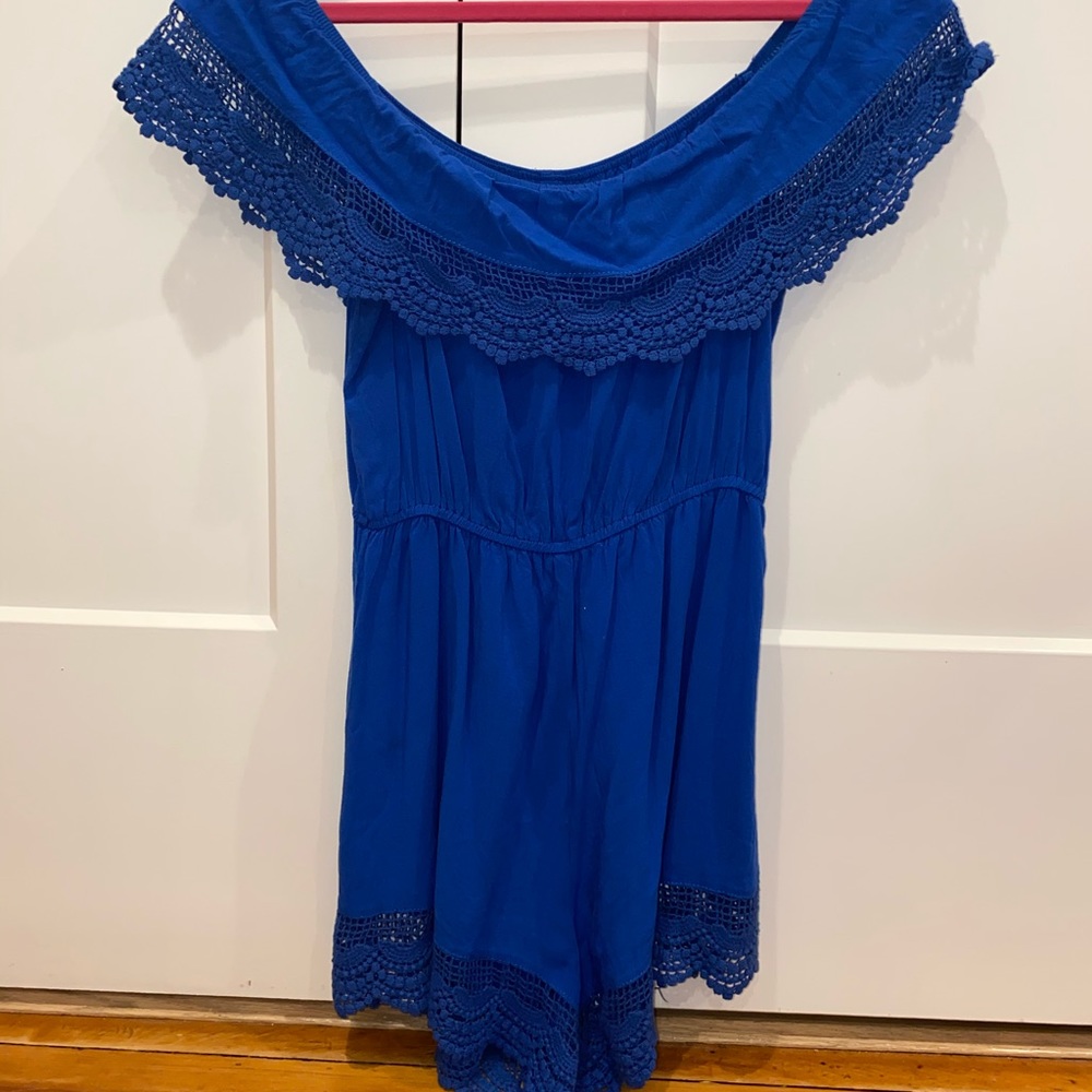 Blue off the shoulder romper
